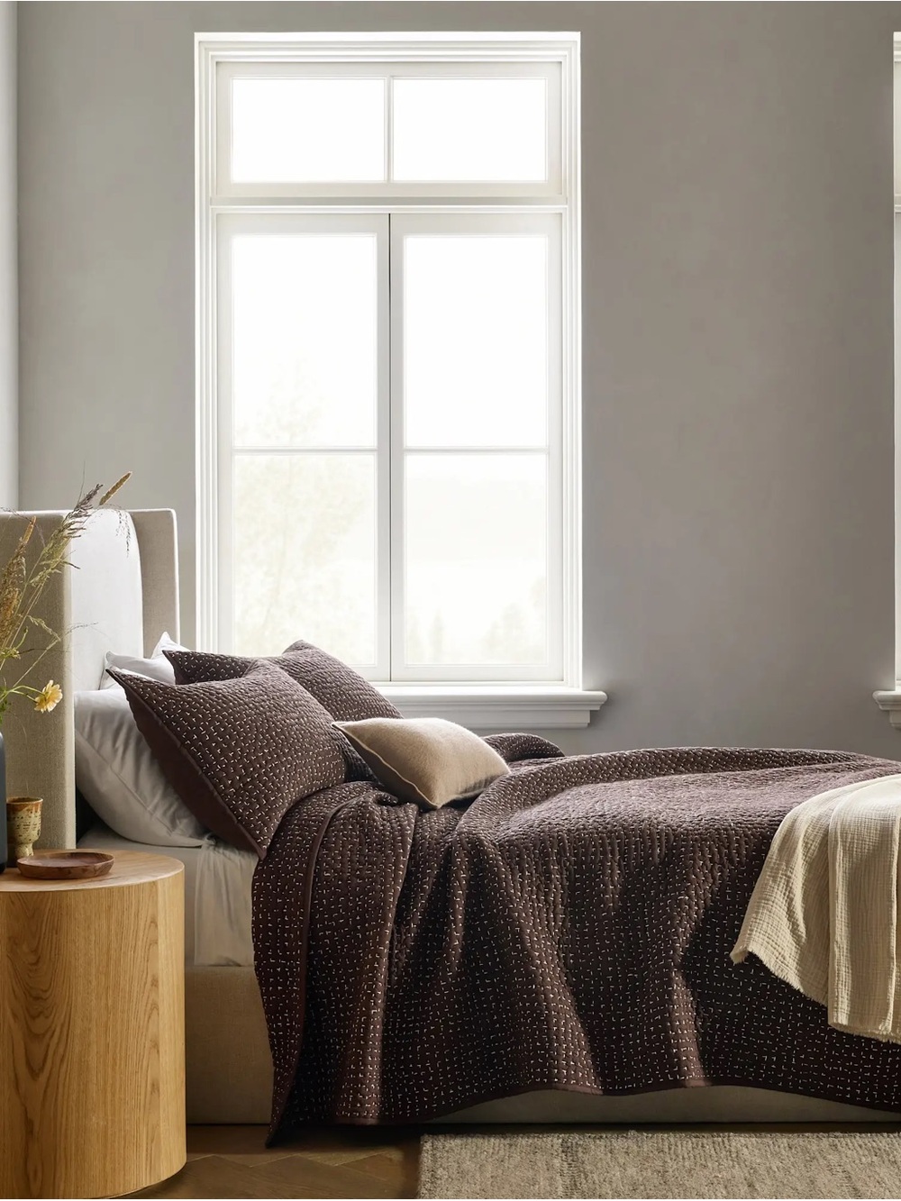 Quince Hand Stitched Organic Quilt SET SHAMS INC Chocolate Brown NWT $400 - Picture 3 of 5